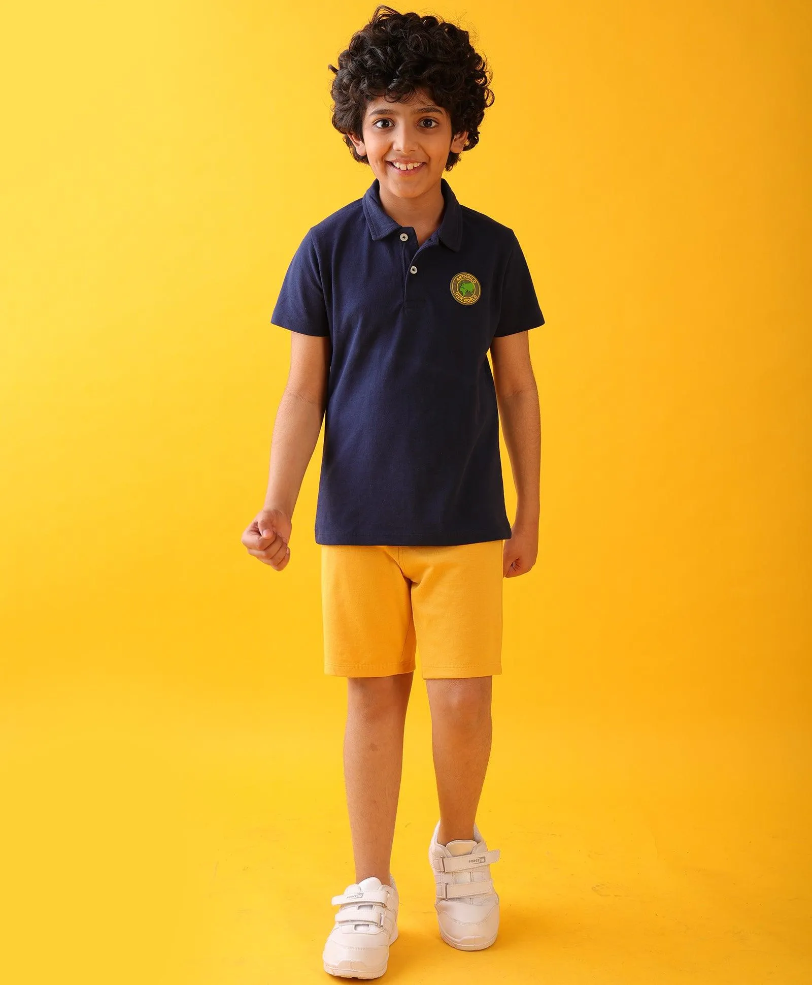 NAVY POLO MUSTARD SUMMER SHORTS SET - NAVY/MUSTARD