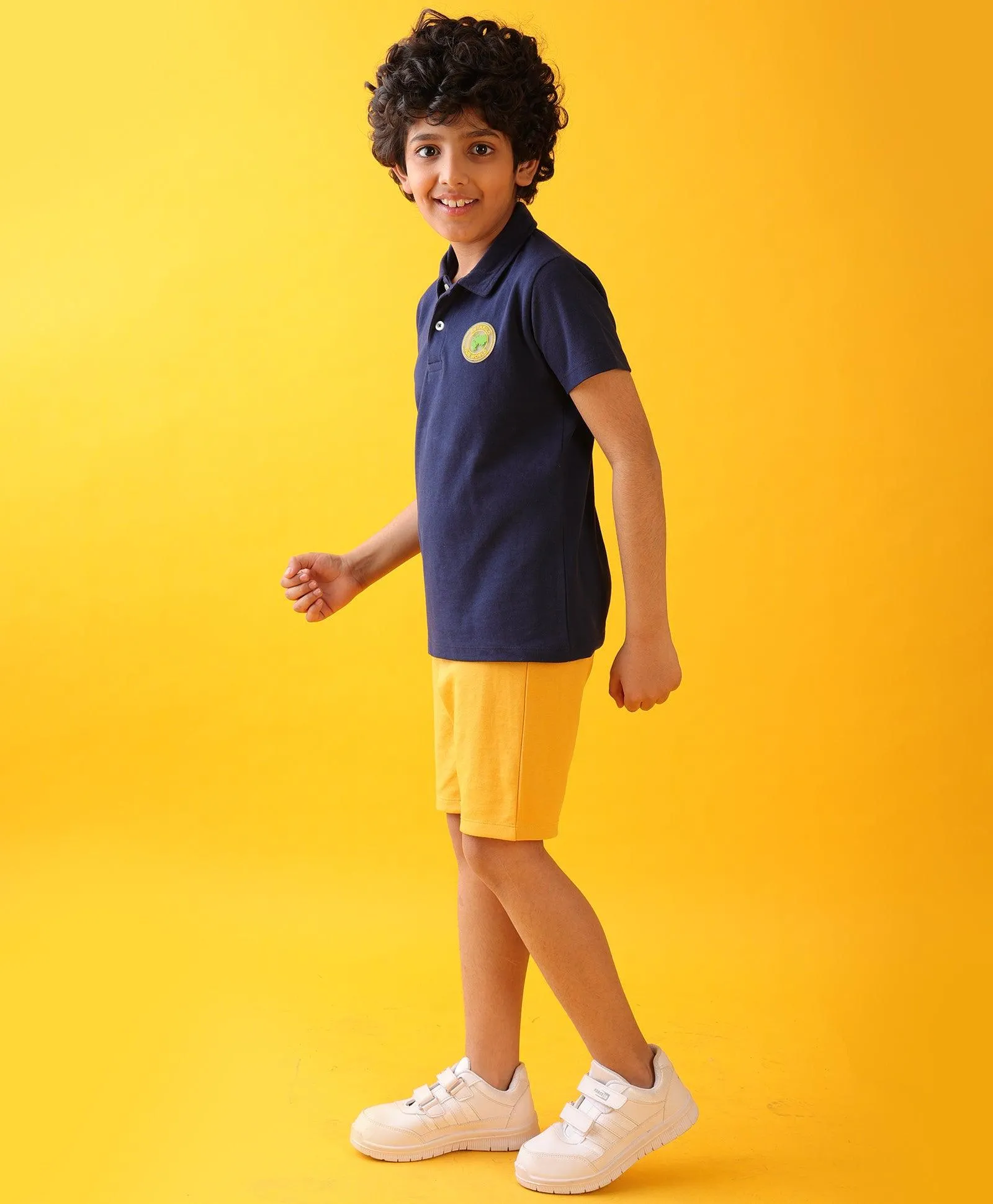 NAVY POLO MUSTARD SUMMER SHORTS SET - NAVY/MUSTARD