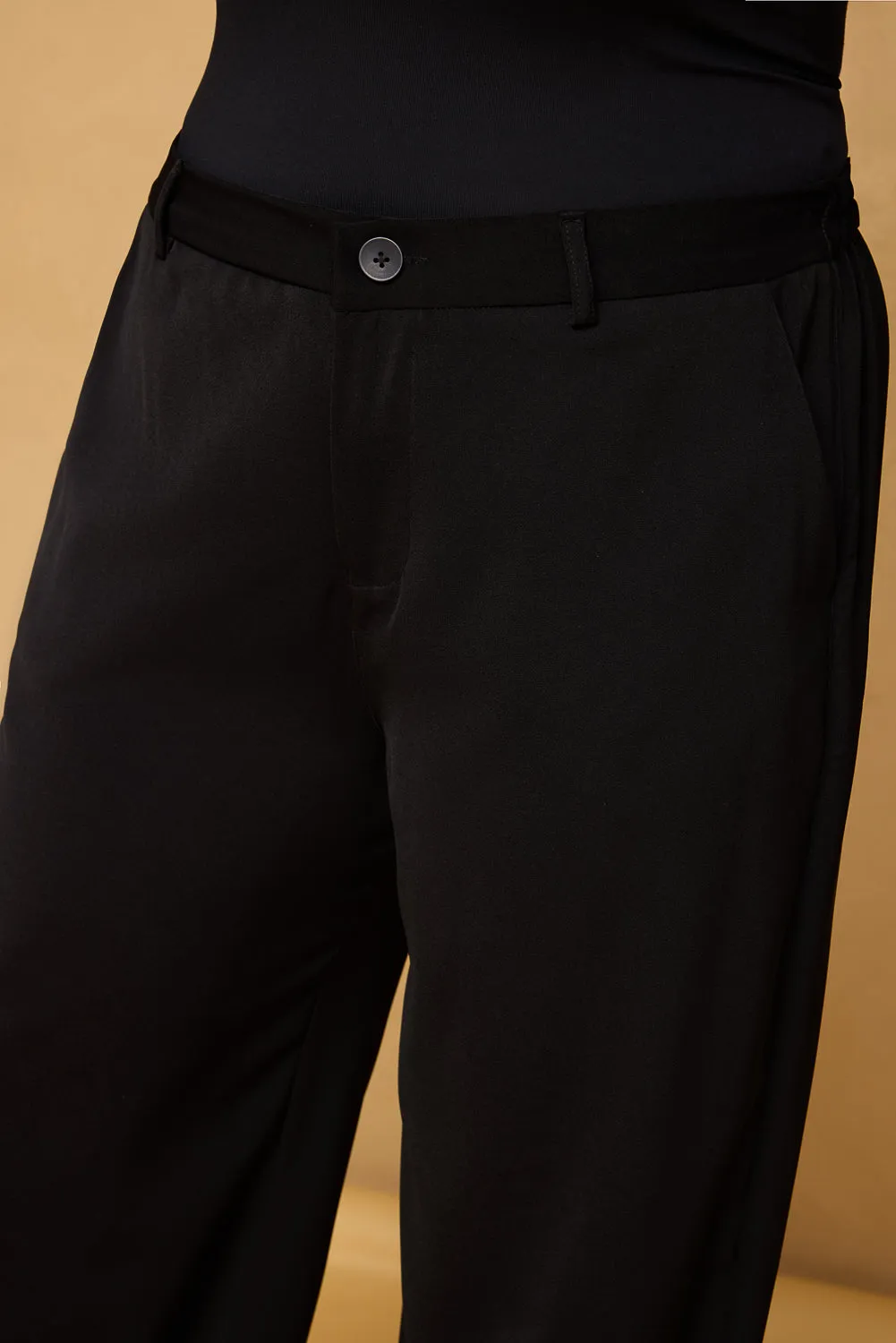 Neat Black Curve Straight Korean Pants