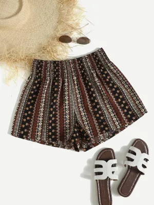 New SHEIN VCAY Shirred Waist Ditsy Floral Shorts, Sz XS!