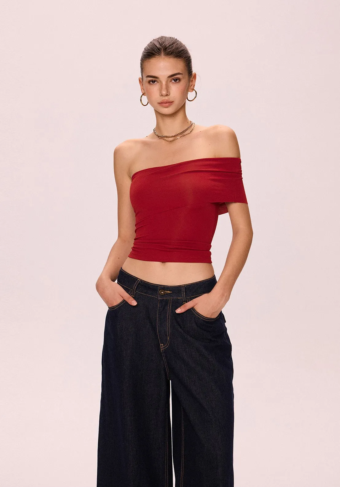 Off-Shoulder Red Bandeau Top