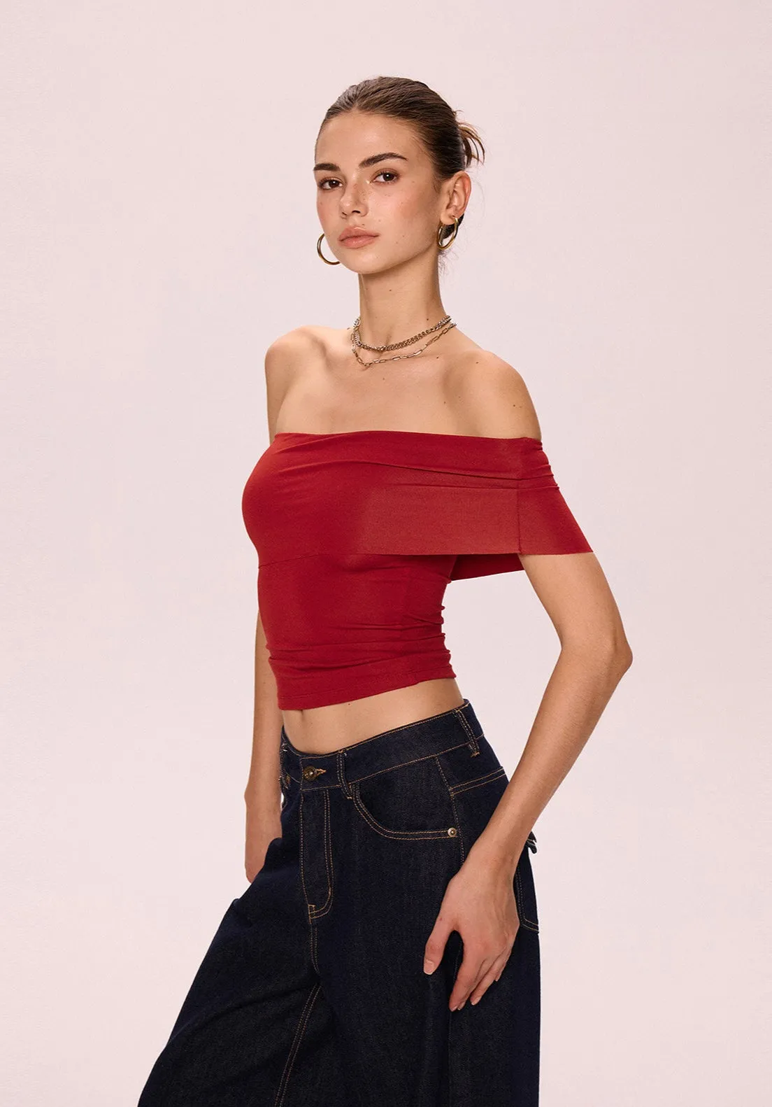Off-Shoulder Red Bandeau Top