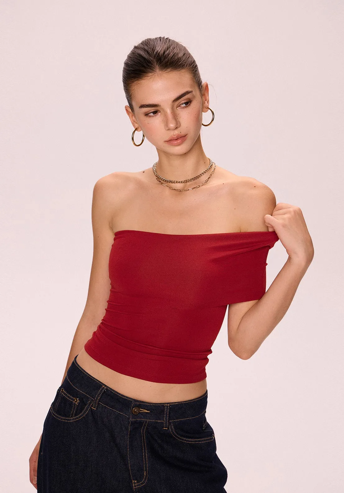 Off-Shoulder Red Bandeau Top