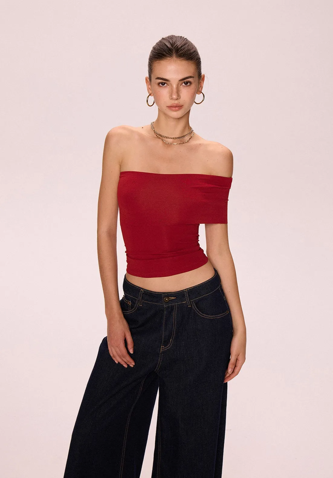 Off-Shoulder Red Bandeau Top