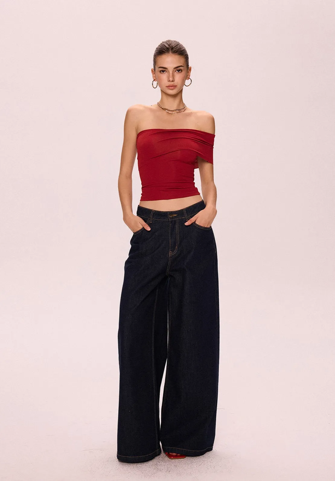 Off-Shoulder Red Bandeau Top