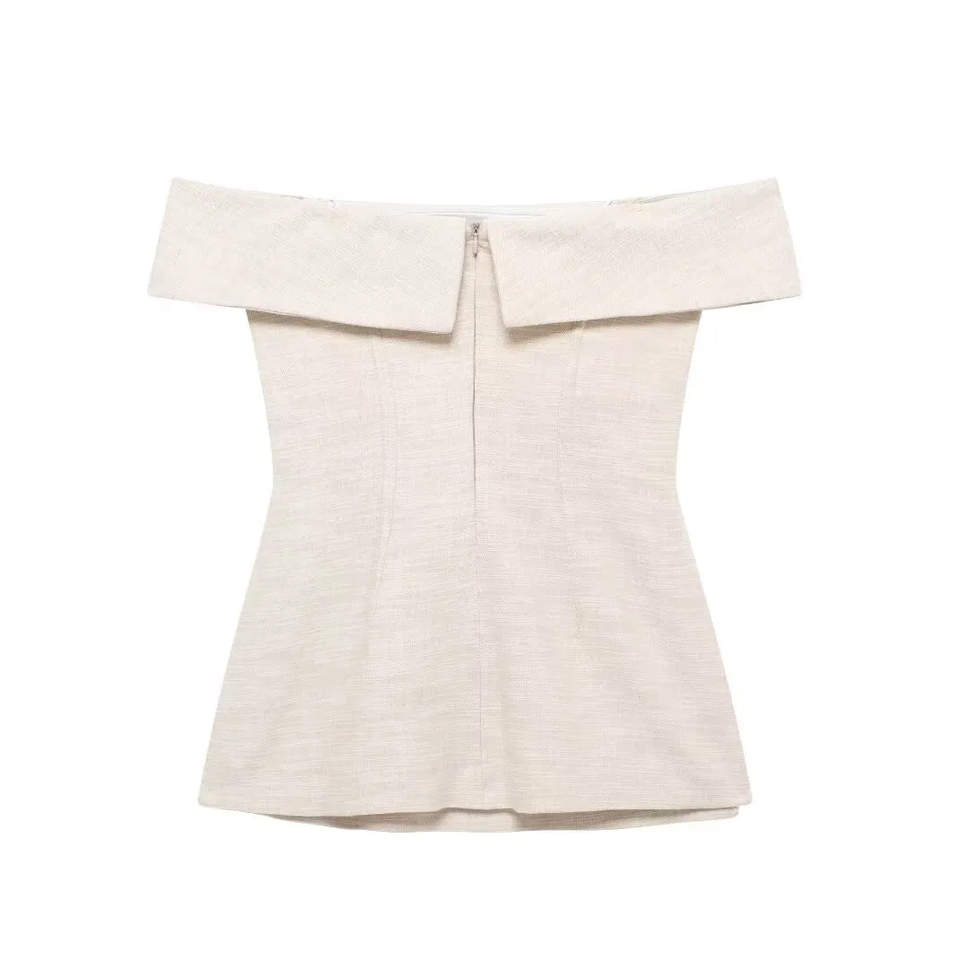 Off the Shoulder Linen Top and Matching Pants Set