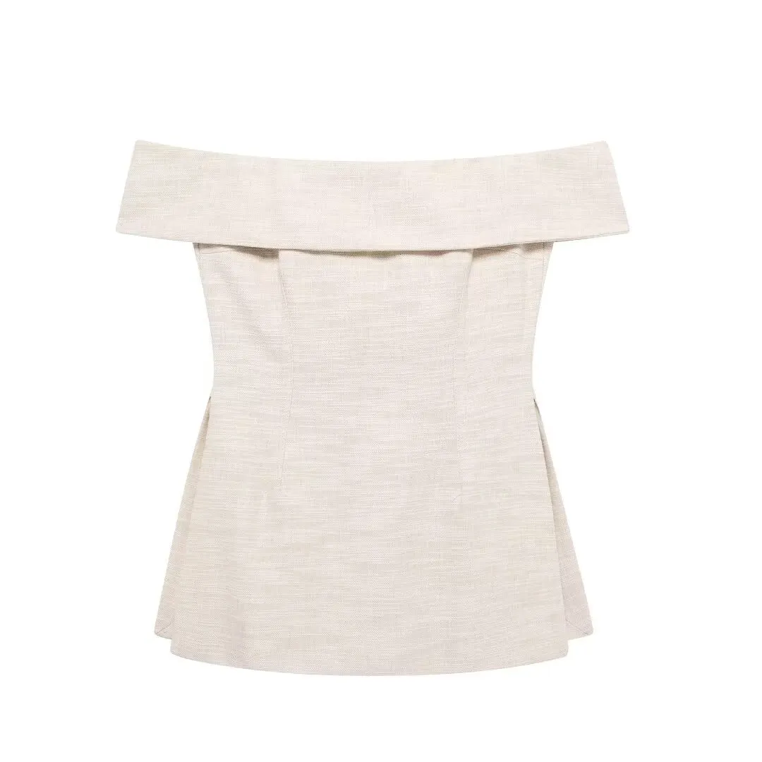 Off the Shoulder Linen Top and Matching Pants Set