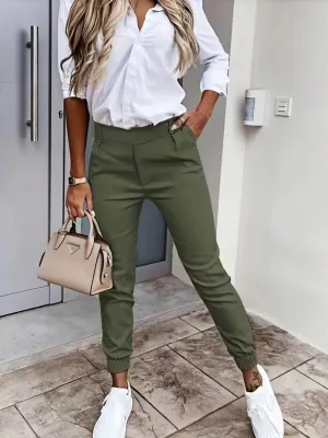 Olive Slim Fit Pants With Slant Pockets
