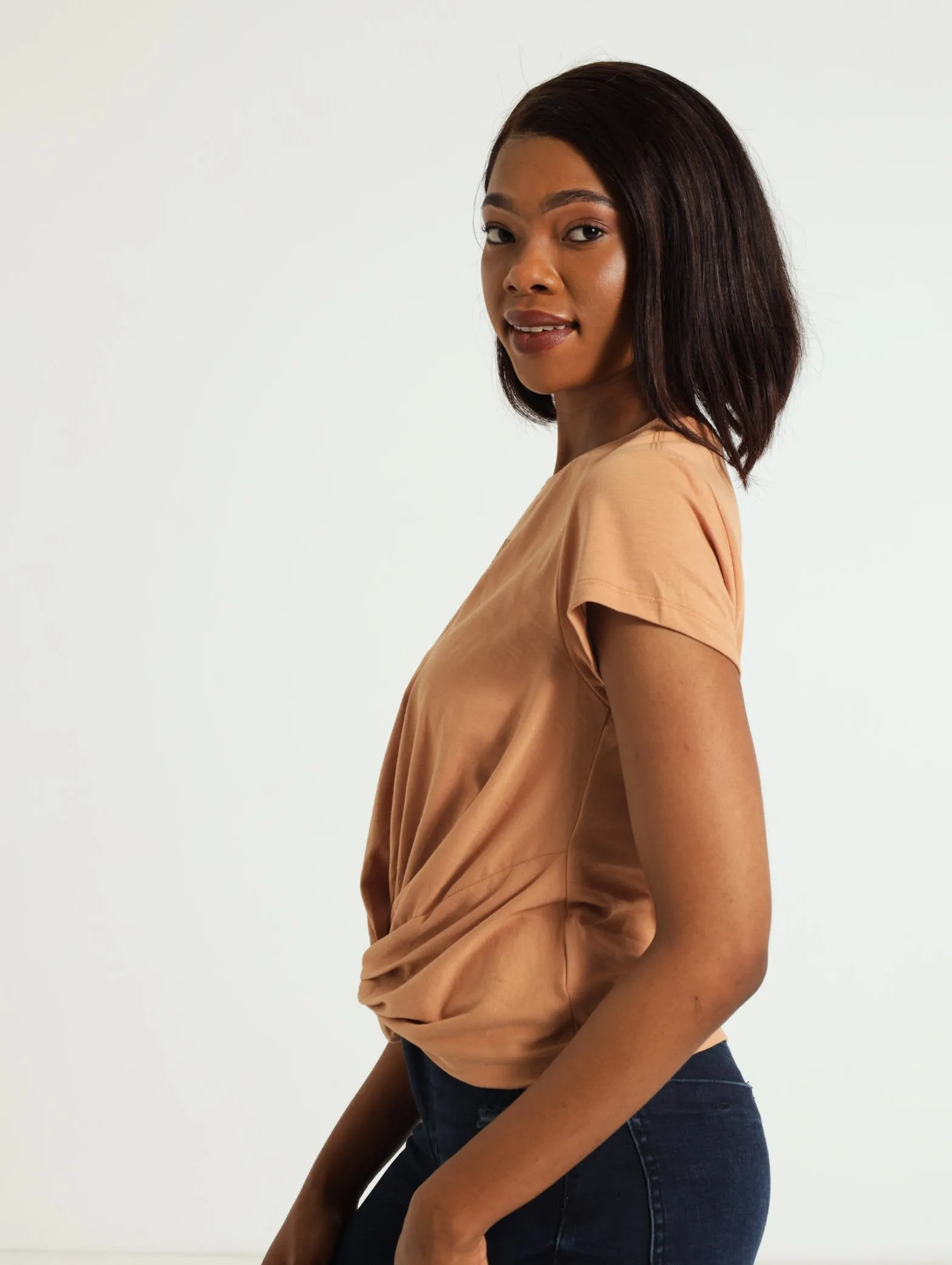 Olivia Front Twist Top - Taupe