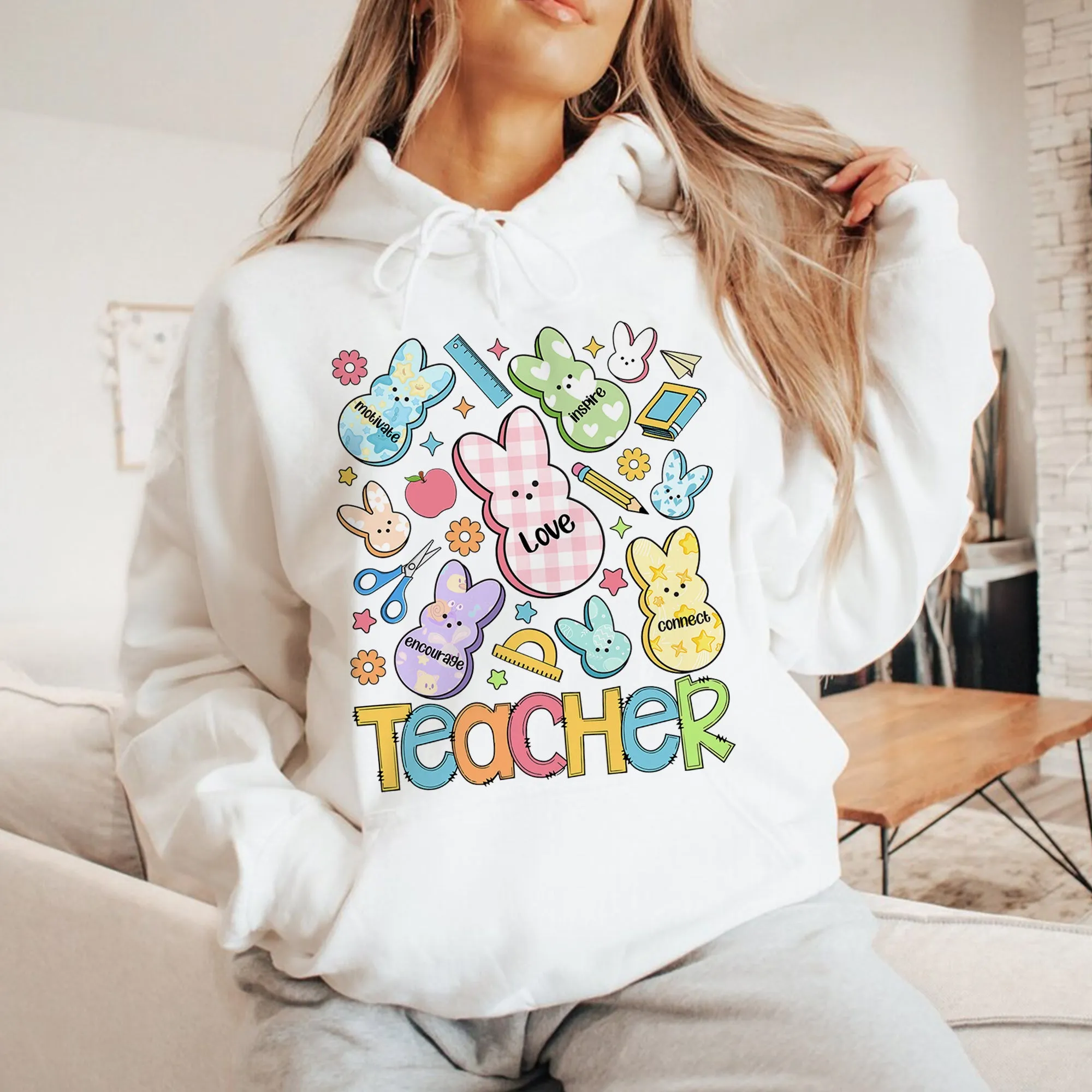 One Hoppy Teacher Hoodie, Teacher Bunny Crewneck, Teacher Bunny Easter Sweatshirt, Easter Teacher Tee,Easter Teacher Shirt, Easter Teachers Gift