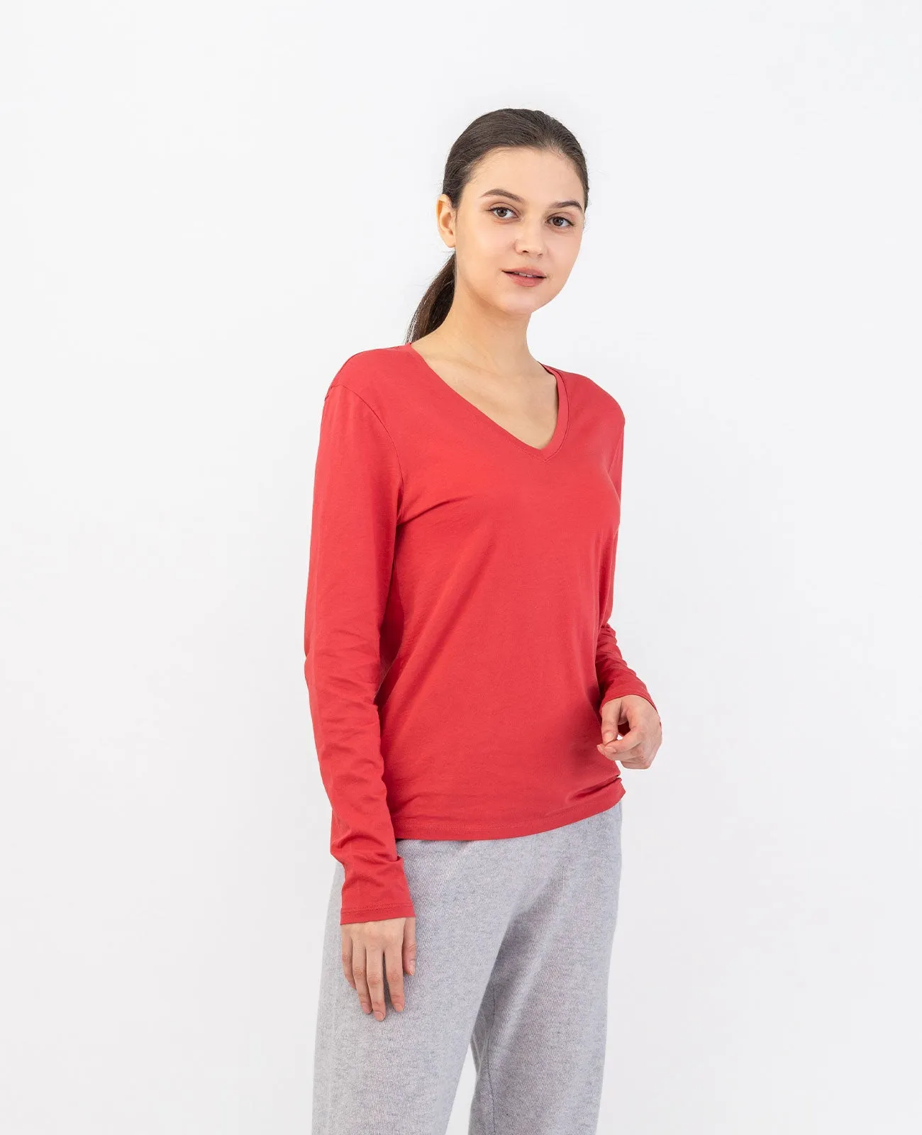 Organic Pima Cotton Long Sleeve V Neck Tee