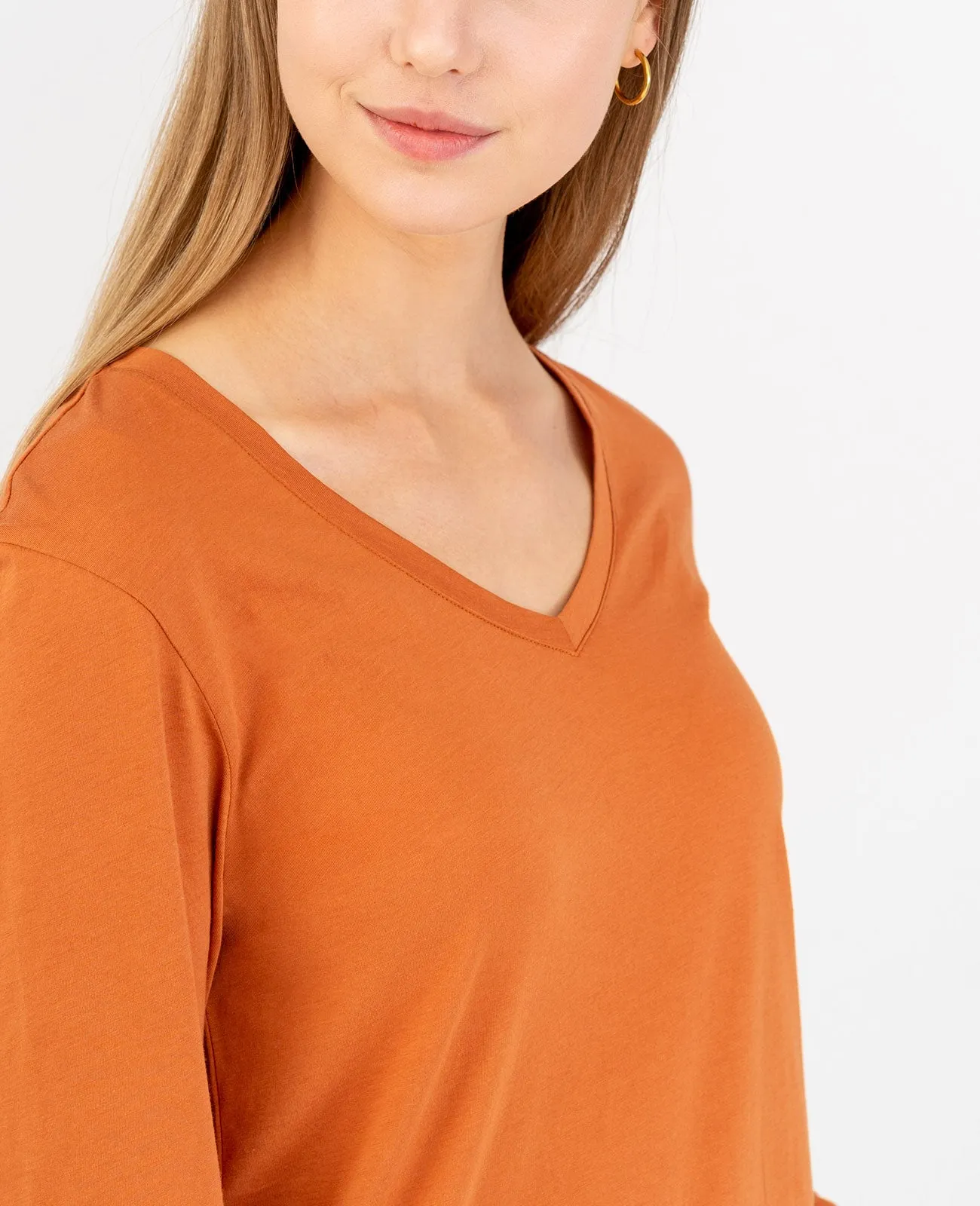 Organic Pima Cotton Long Sleeve V Neck Tee