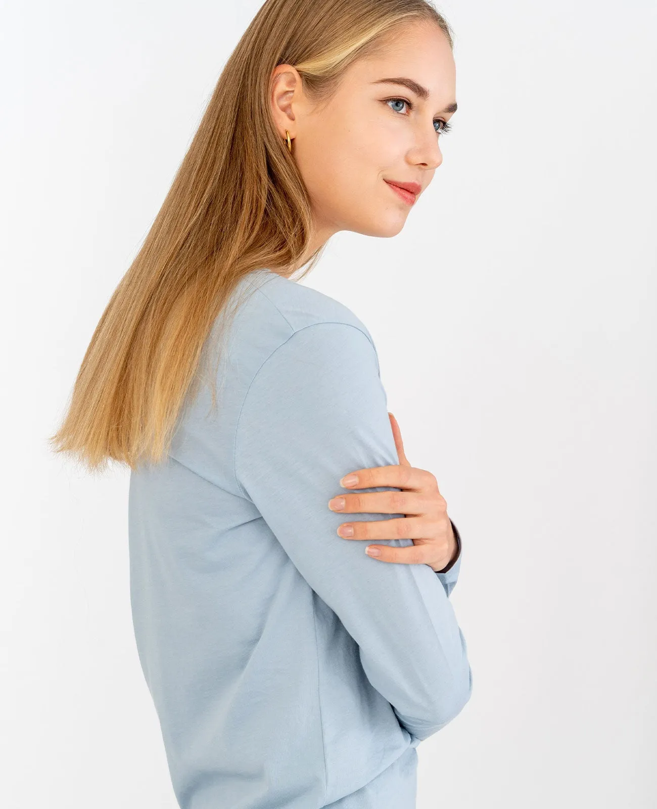 Organic Pima Cotton Long Sleeve V Neck Tee