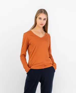 Organic Pima Cotton Long Sleeve V Neck Tee