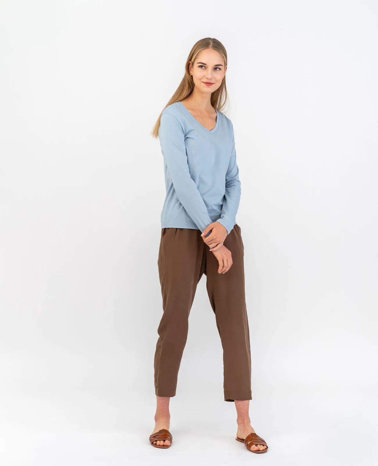 Organic Pima Cotton Long Sleeve V Neck Tee