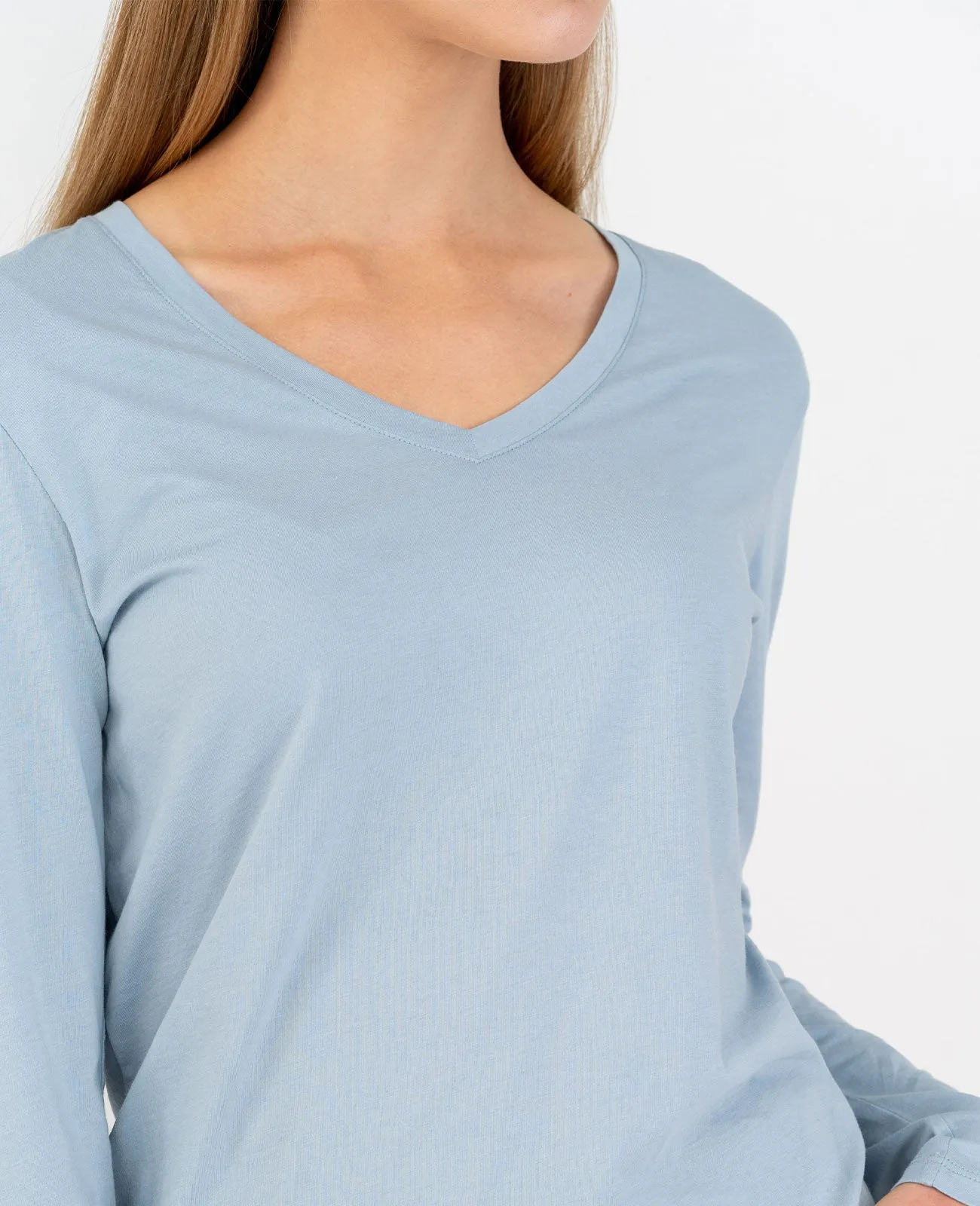 Organic Pima Cotton Long Sleeve V Neck Tee