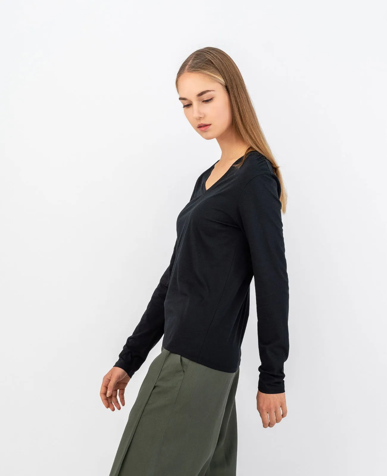 Organic Pima Cotton Long Sleeve V Neck Tee
