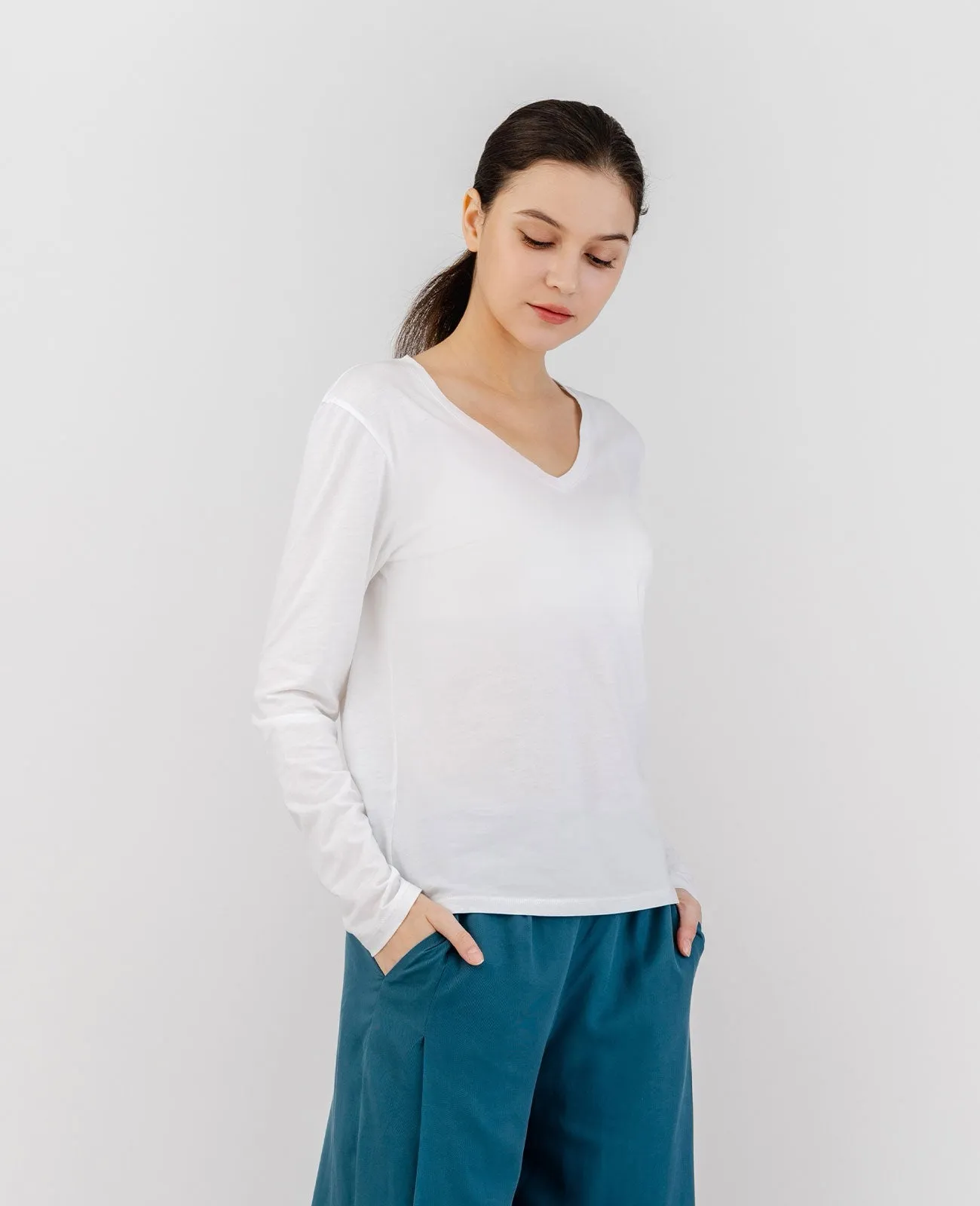 Organic Pima Cotton Long Sleeve V Neck Tee