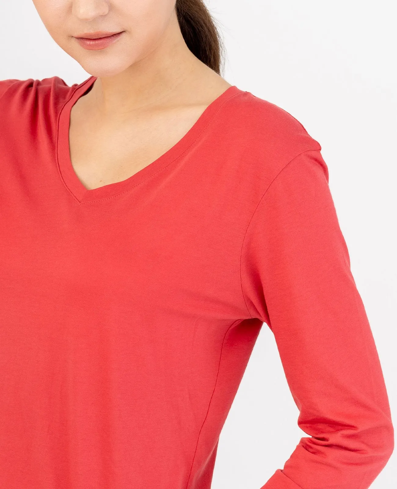 Organic Pima Cotton Long Sleeve V Neck Tee