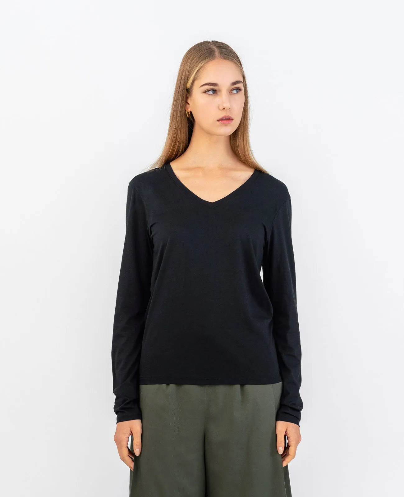 Organic Pima Cotton Long Sleeve V Neck Tee