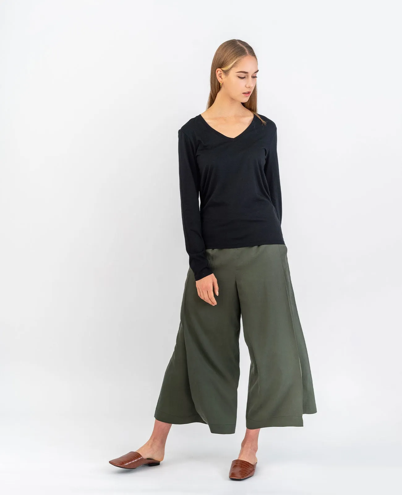 Organic Pima Cotton Long Sleeve V Neck Tee