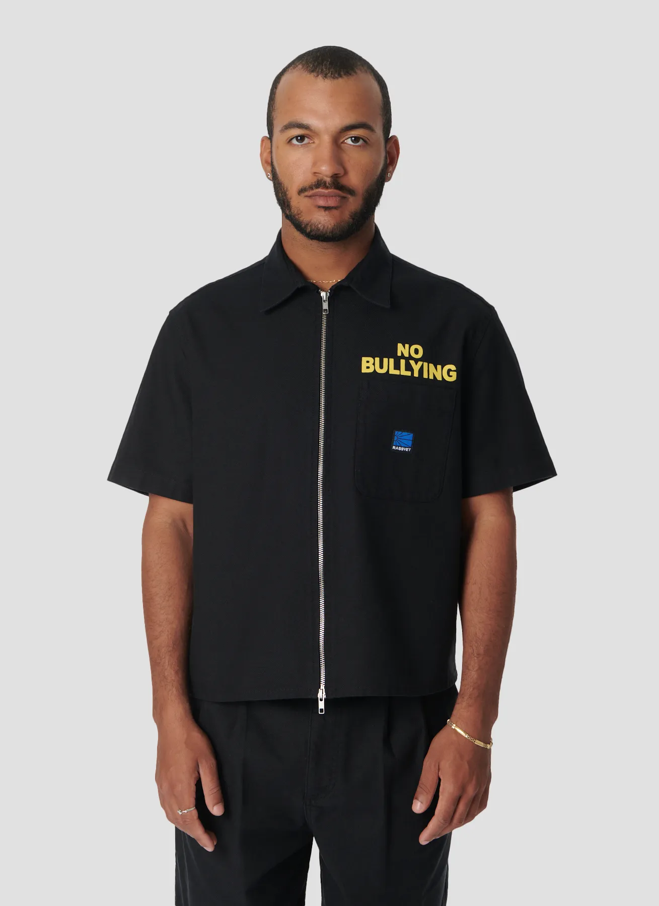 PACC16B003~NO BULLYING SS ZIP SHIRT - BLACK