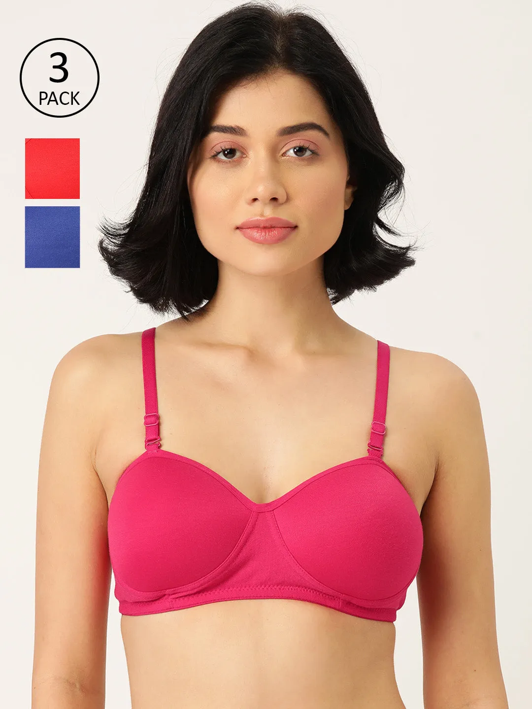 Pack of 3 Solid Non-Wired Lightly Padded T-shirt Bras