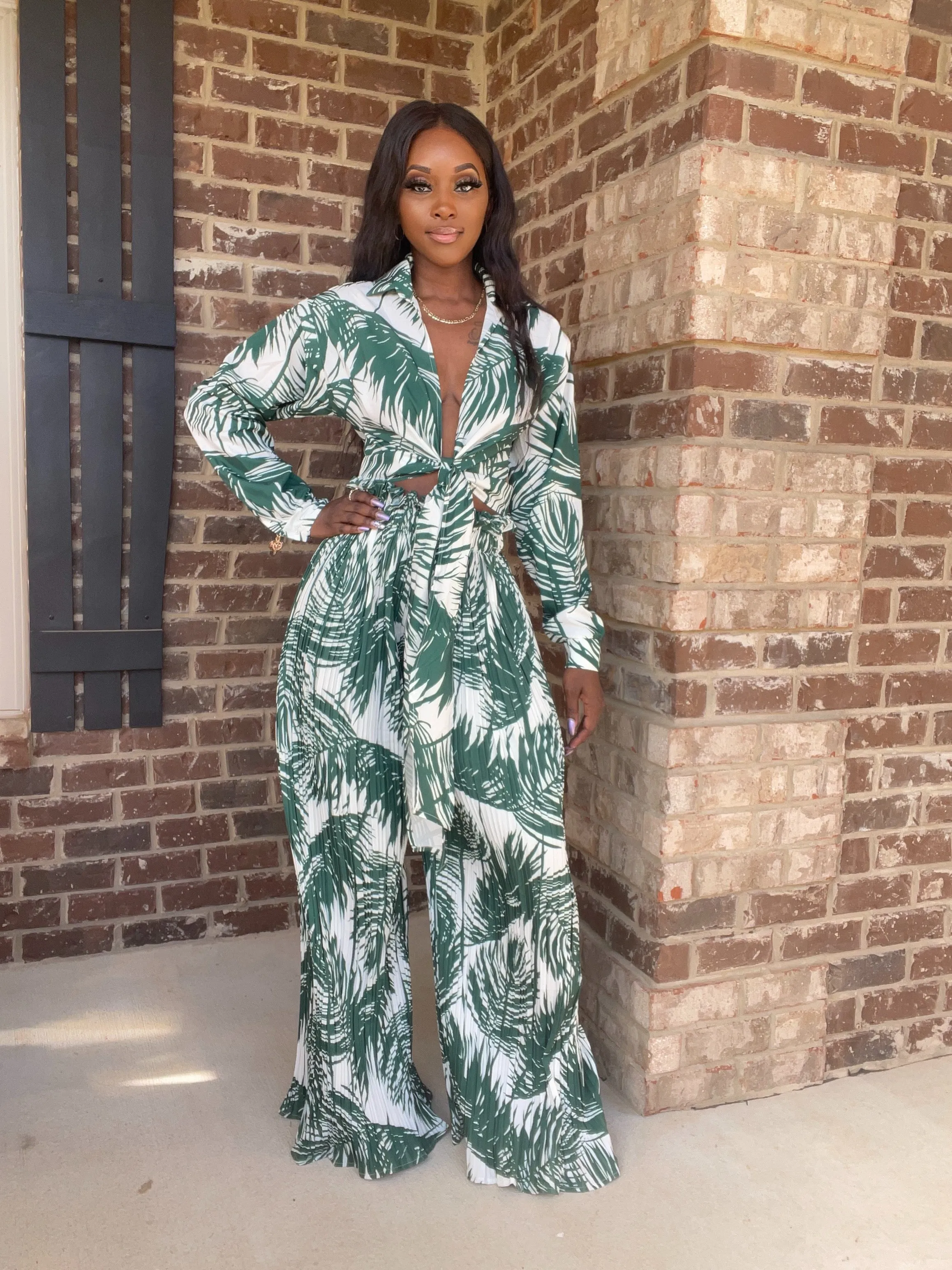 Palm Beach Pleated Pants Set