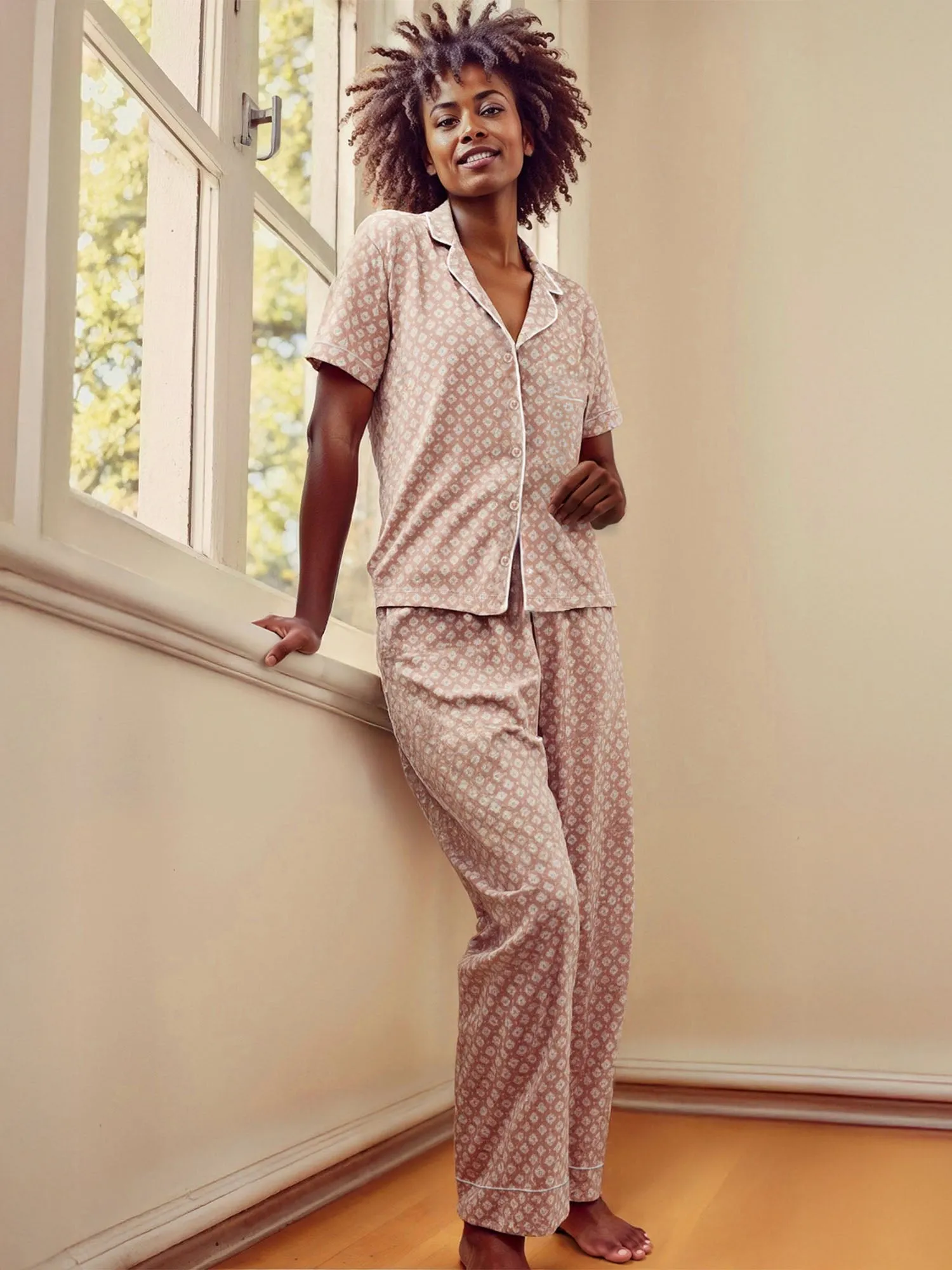 Peached Geo Notch Pj Pant Set