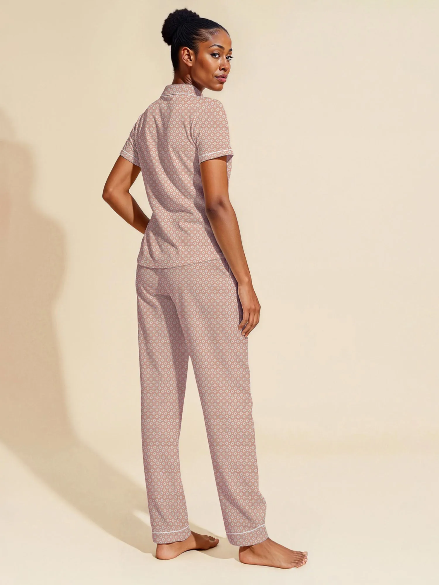 Peached Geo Notch Pj Pant Set