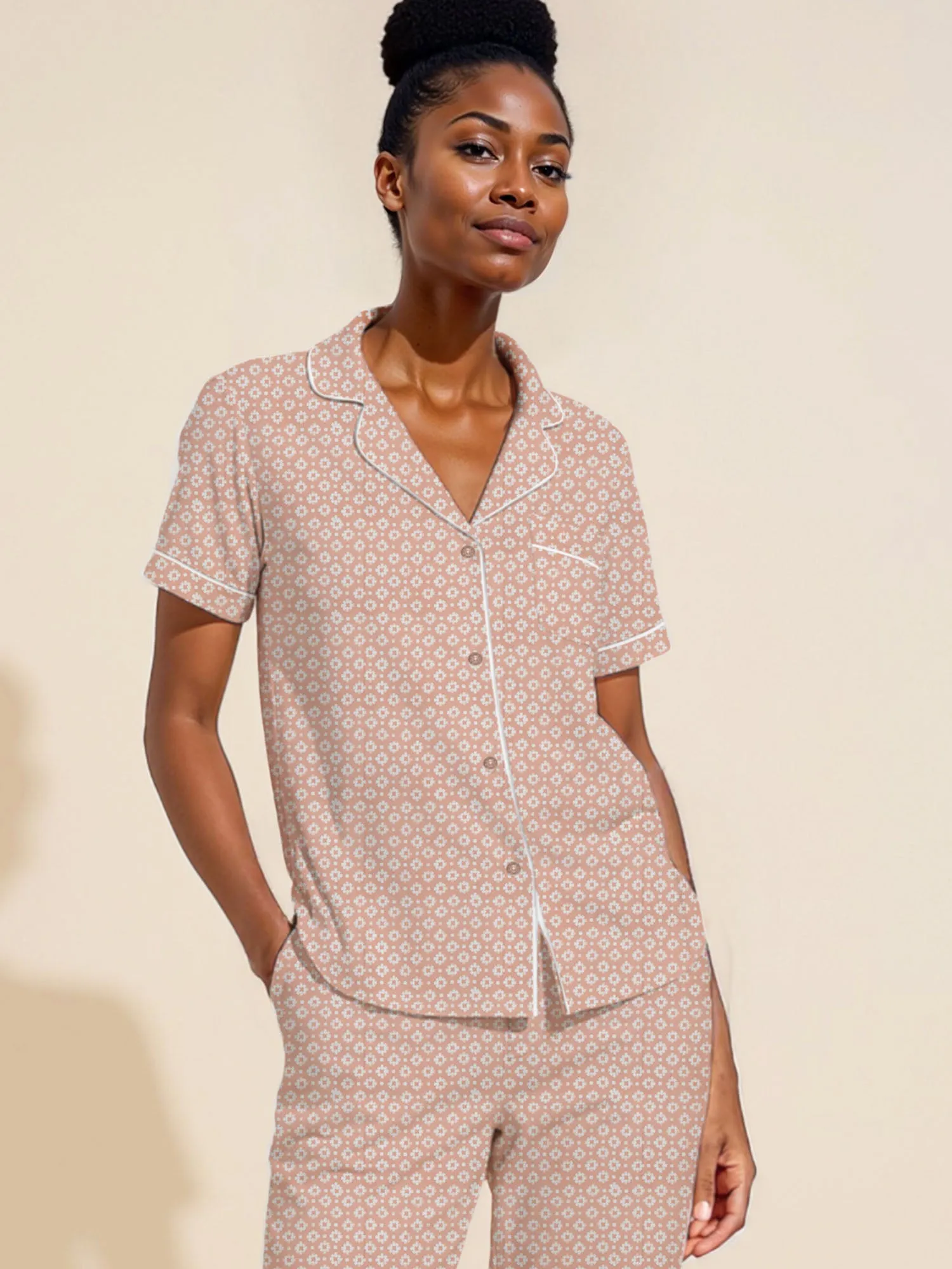 Peached Geo Notch Pj Pant Set