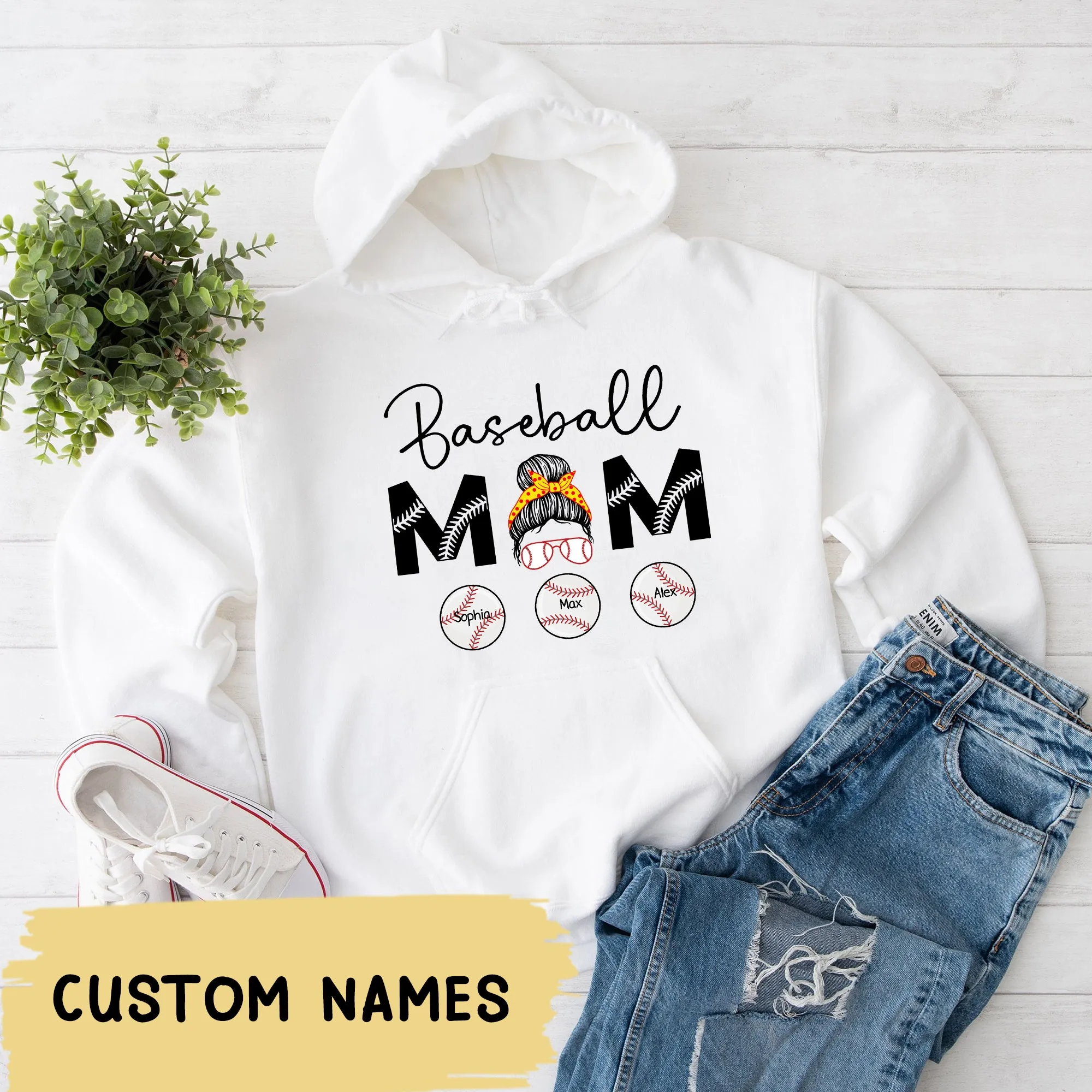 Personalized Baseball Mama Hoodie, Baseball Mom Crewneck with Kids Name, Custom Baseball Mom Hoodie, Birthday Gift For Mom, Sports Mama