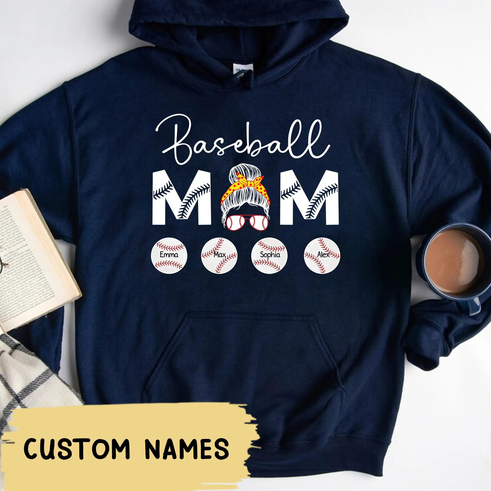 Personalized Baseball Mama Hoodie, Baseball Mom Crewneck with Kids Name, Custom Baseball Mom Hoodie, Birthday Gift For Mom, Sports Mama