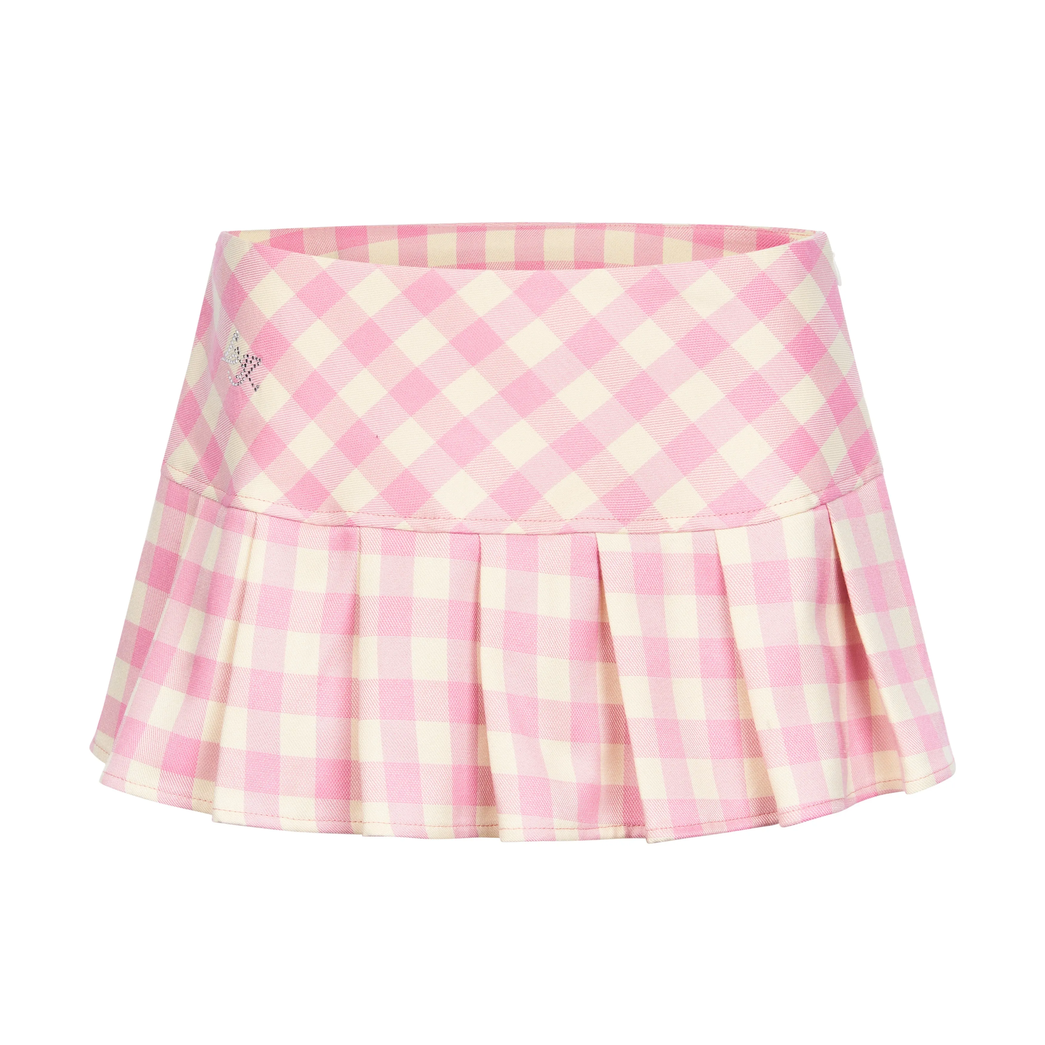 Pink Plaid Pleated Skirt
