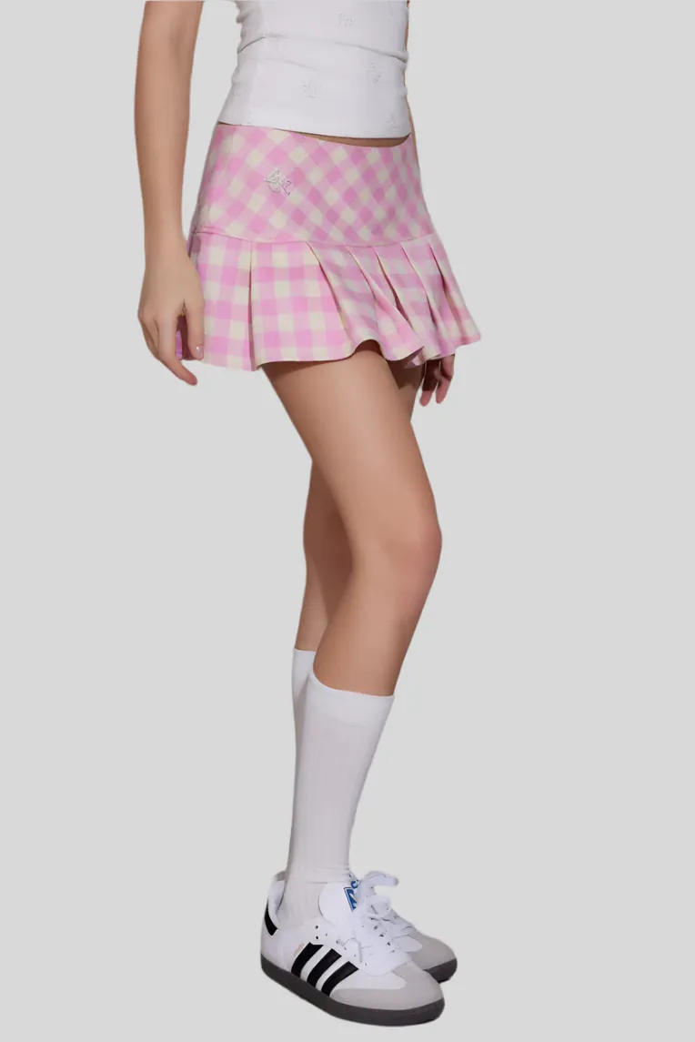 Pink Plaid Pleated Skirt