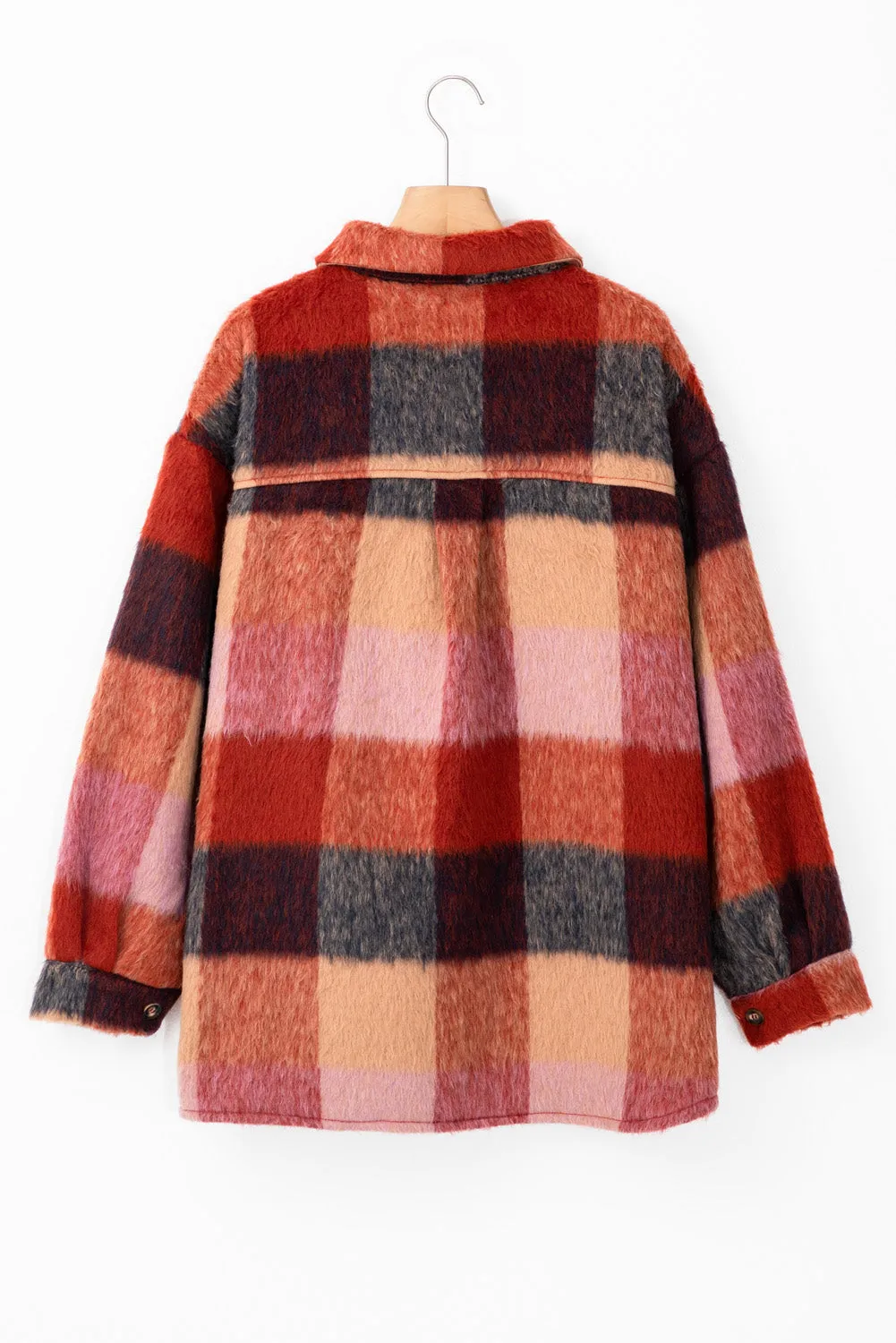 Plaid Printed Flap Pockets Plus Size Jacket