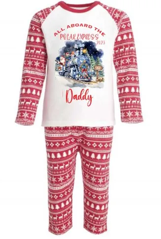 Polar Express 2 Personalised Adults Red Christmas print Pyjamas