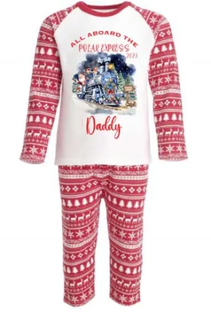 Polar Express 2 Personalised Adults Red Christmas print Pyjamas