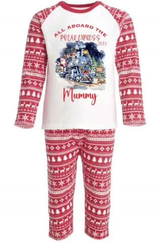 Polar Express 2 Personalised Adults Red Christmas print Pyjamas