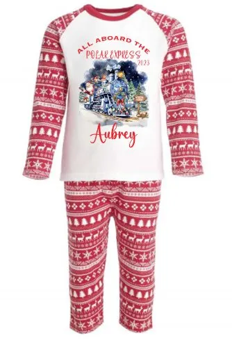 Polar Express 2 Personalised Adults Red Christmas print Pyjamas