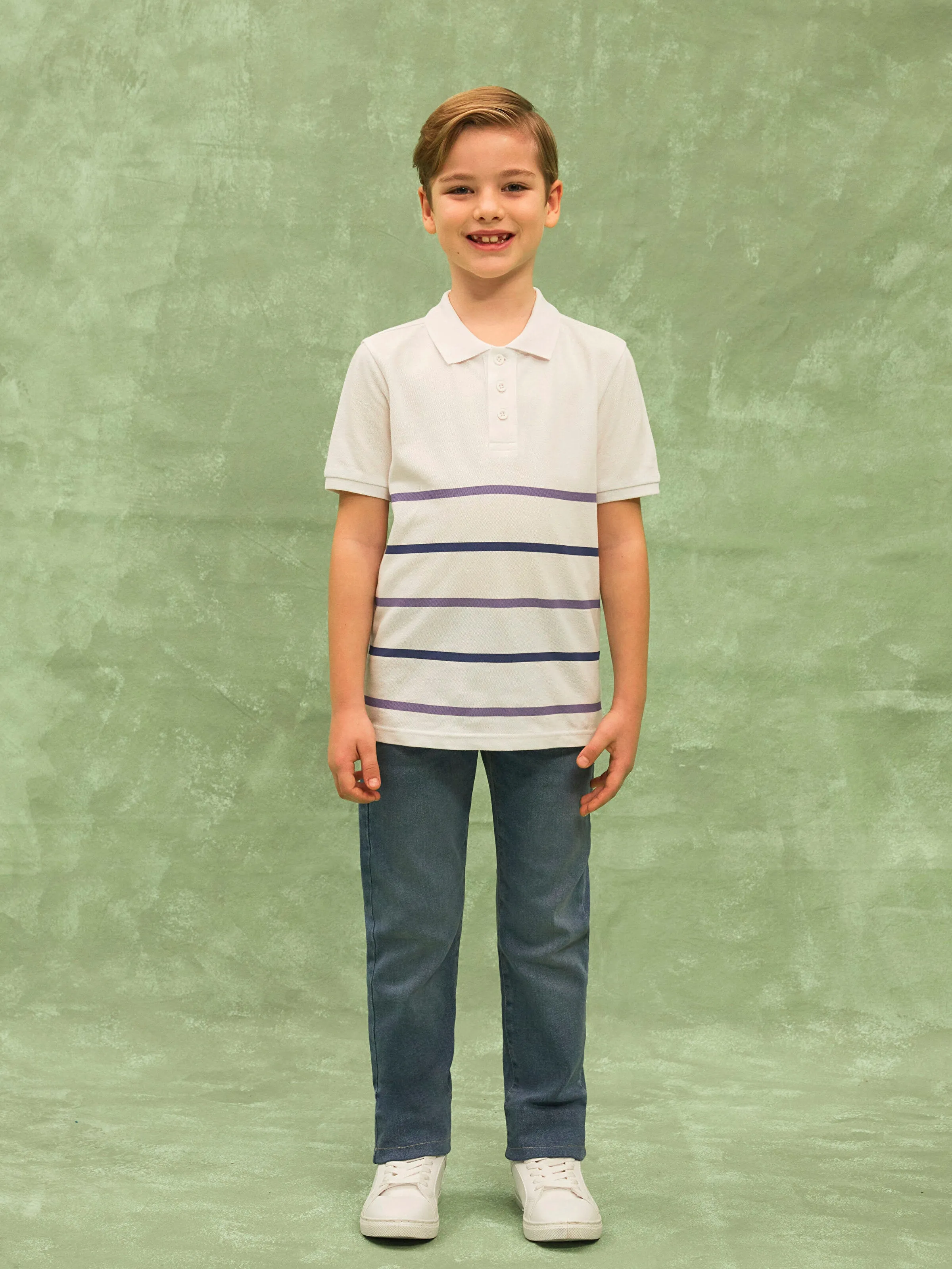 Polo Neck Striped Short Sleeve Boys T-Shirt