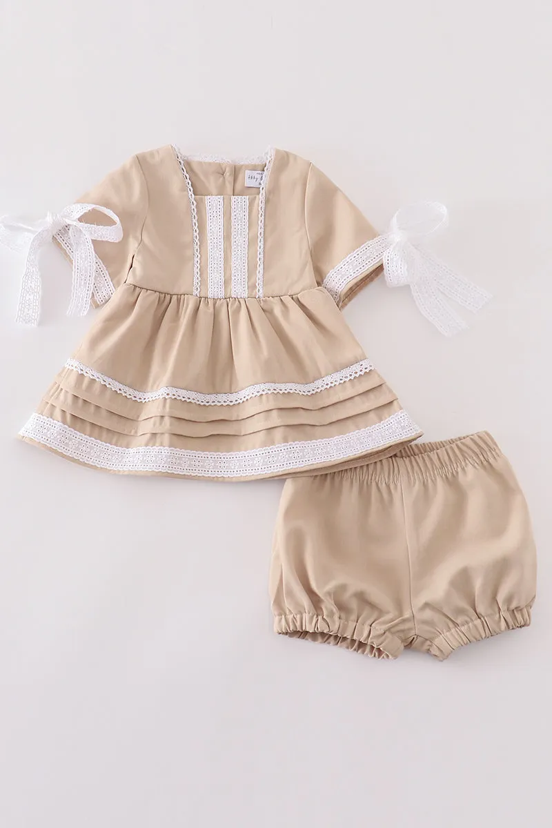 Premium Sand lace ruffle baby set