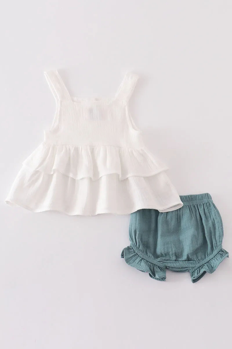 Premium White Muslin Ruffle Baby Set