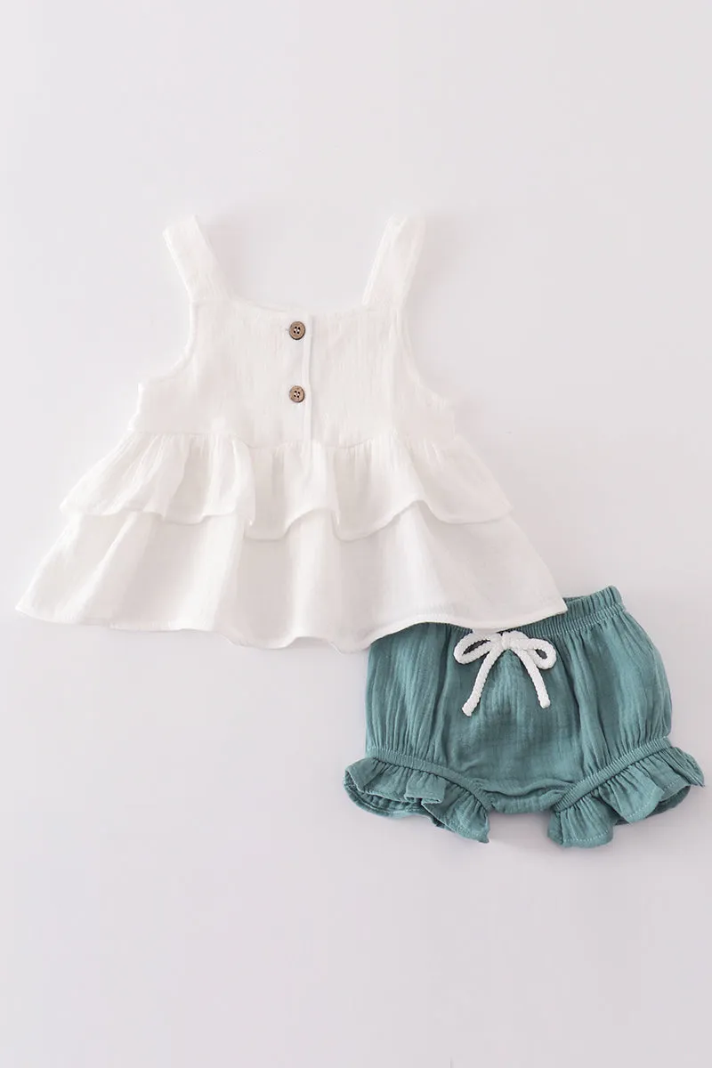 Premium White Muslin Ruffle Baby Set