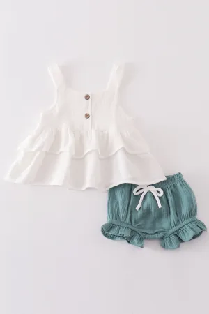 Premium White Muslin Ruffle Baby Set