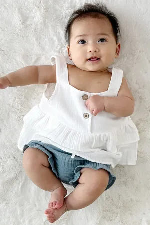 Premium White muslin ruffle baby set