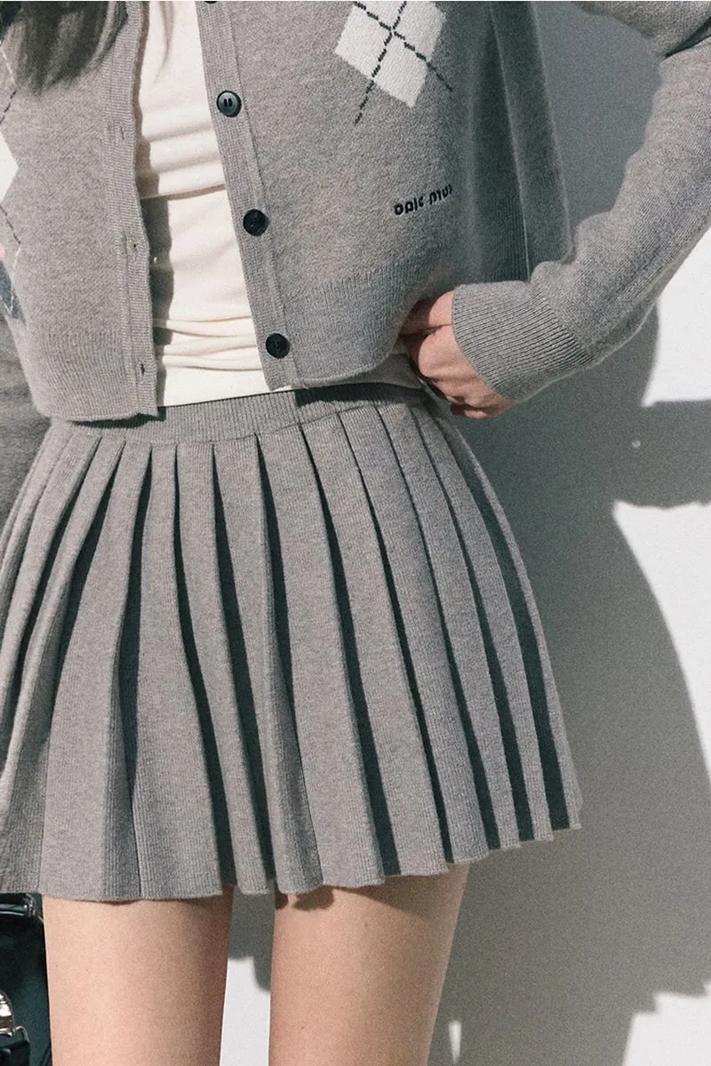 Preppy Knit Cardigan / Pleated Skirt