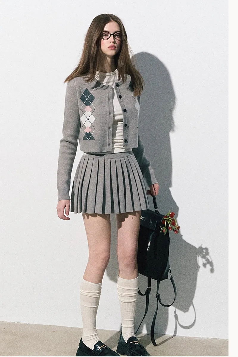 Preppy Knit Cardigan / Pleated Skirt