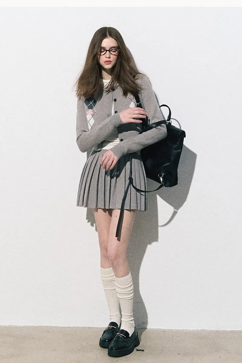 Preppy Knit Cardigan / Pleated Skirt