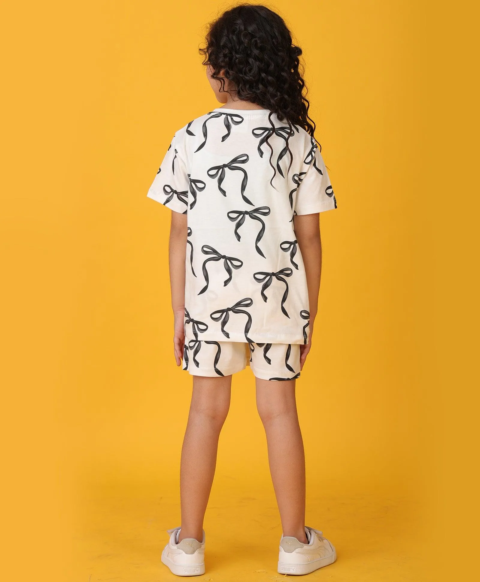 PRETTY BLACK BOW SHORTS SET - WHITE